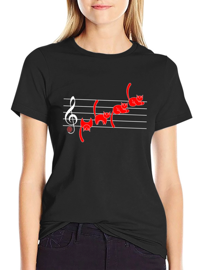 Cat Music T-Shirt - Black Cotton Blend