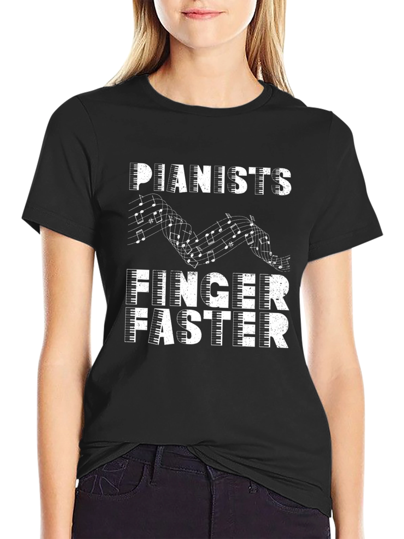 Pianists Finger Faster Graphic Tee - Music Lover Shirt