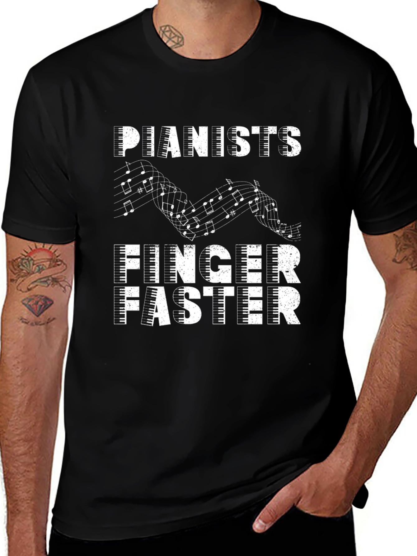 Pianists Finger Faster Graphic Tee - Music Lover Shirt