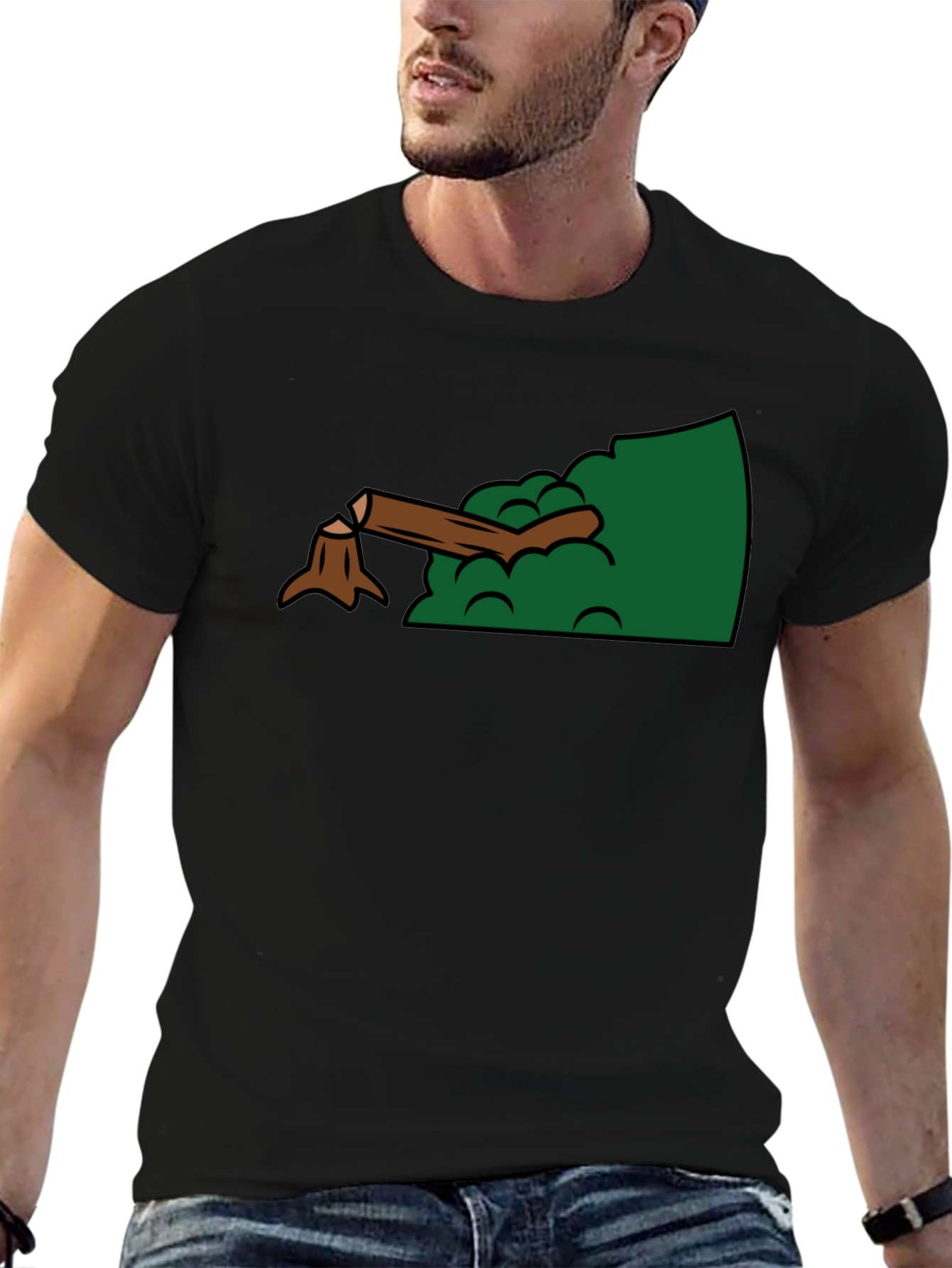 Cartoon Stump Graphic Black T-Shirt
