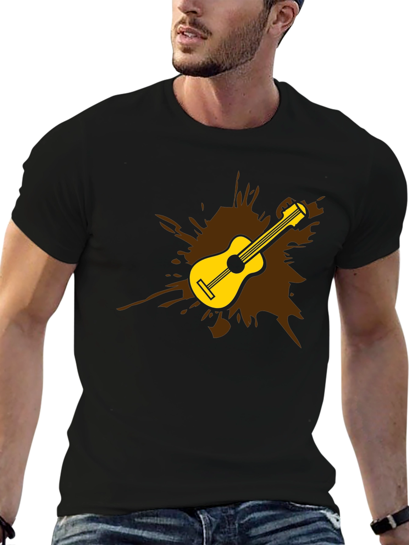 Guitar Splash Graphic Tee - Mens Black T-Shirt