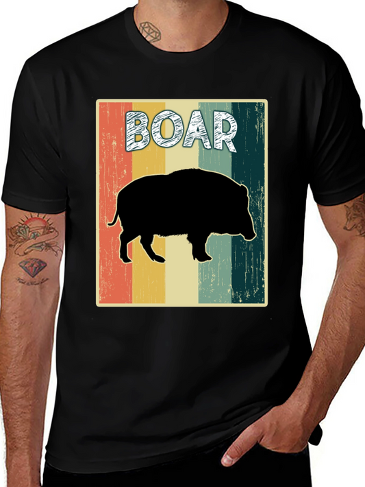 Vintage Style Boar Graphic Tee - Black