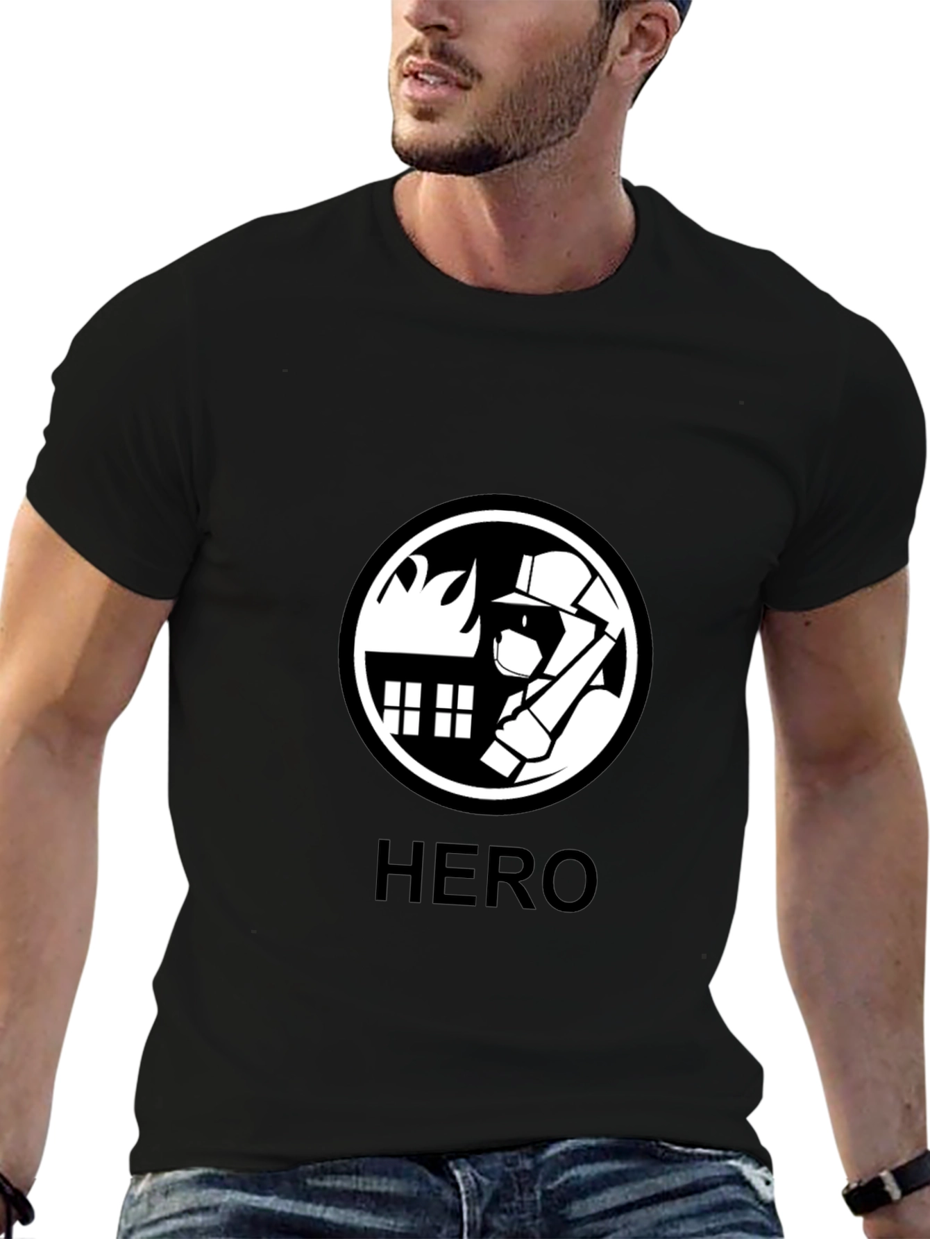 Firefighter Hero Graphic Tee - Black Cotton