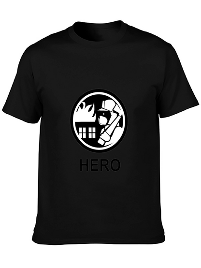 Firefighter Hero Graphic Tee - Black Cotton