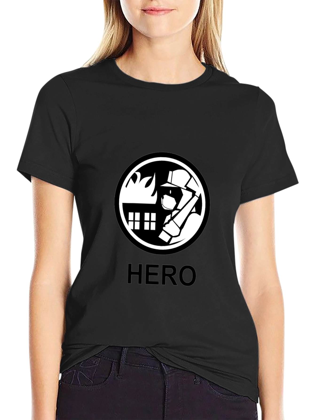 Firefighter Hero Graphic Tee - Black Cotton