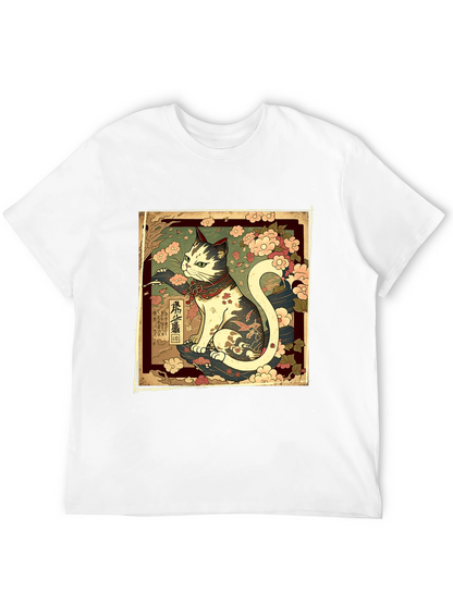 Japanese Cat Graphic Tee - Stylish Black T-Shirt