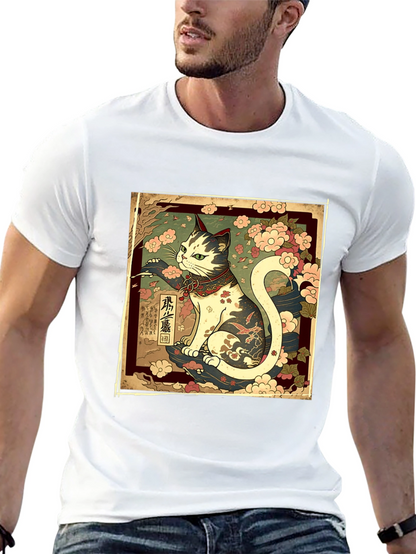 Japanese Cat Graphic Tee - Stylish Black T-Shirt