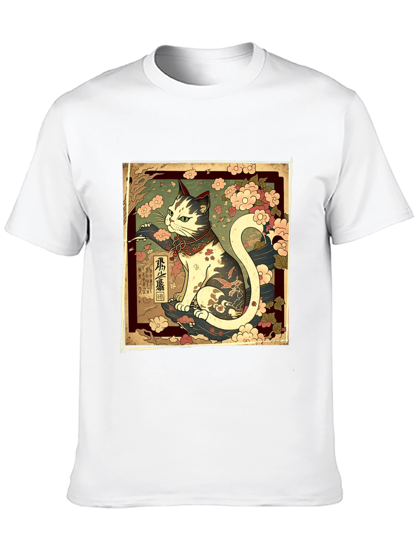 Japanese Cat Graphic Tee - Stylish Black T-Shirt