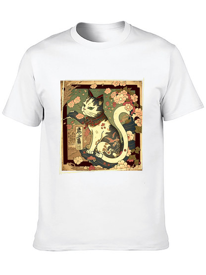 Japanese Cat Graphic Tee - Stylish Black T-Shirt