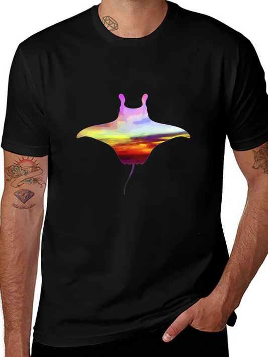 Sunset Manta Ray Graphic Black T-Shirt