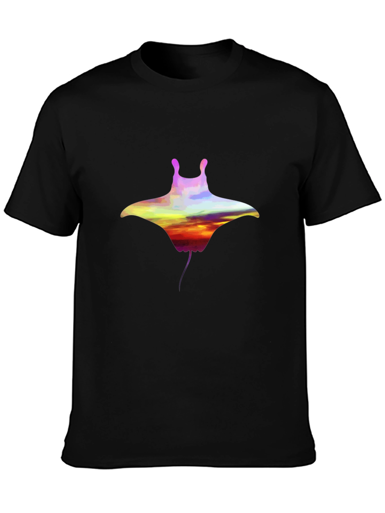 Sunset Manta Ray Graphic Black T-Shirt