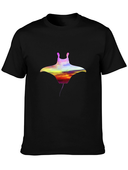 Sunset Manta Ray Graphic Black T-Shirt