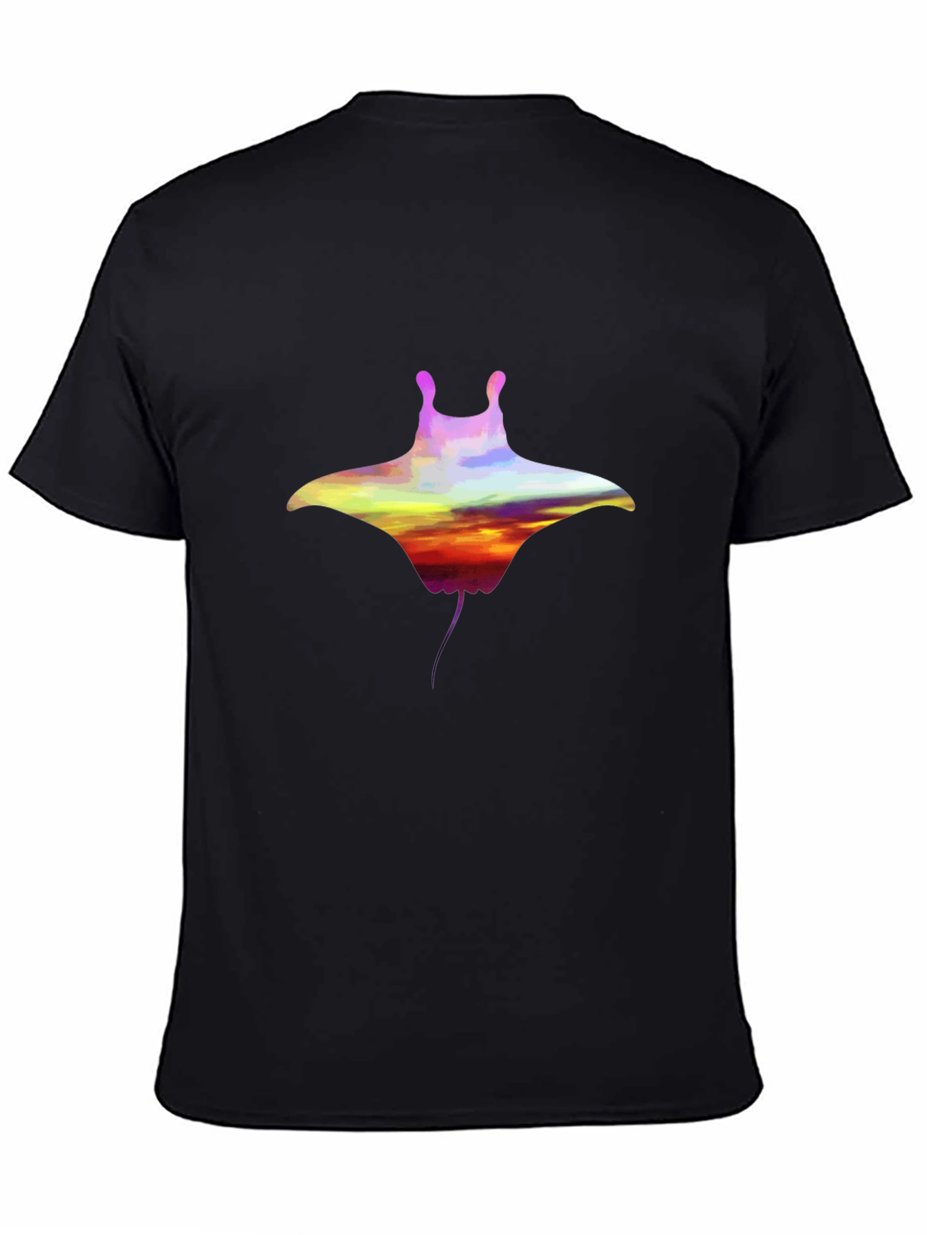 Sunset Manta Ray Graphic Black T-Shirt