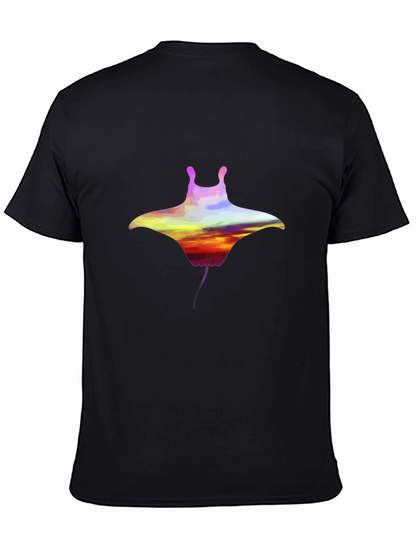 Sunset Manta Ray Graphic Black T-Shirt