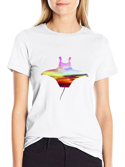 Sunset Manta Ray Graphic Black T-Shirt