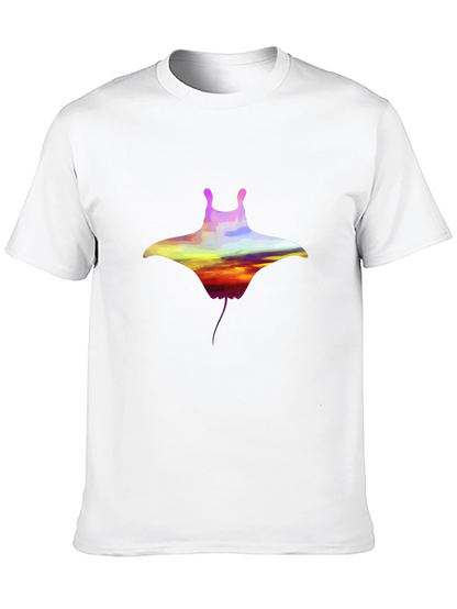 Sunset Manta Ray Graphic Black T-Shirt