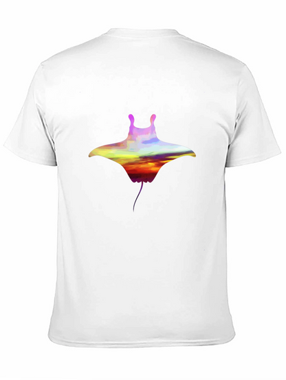 Sunset Manta Ray Graphic Black T-Shirt