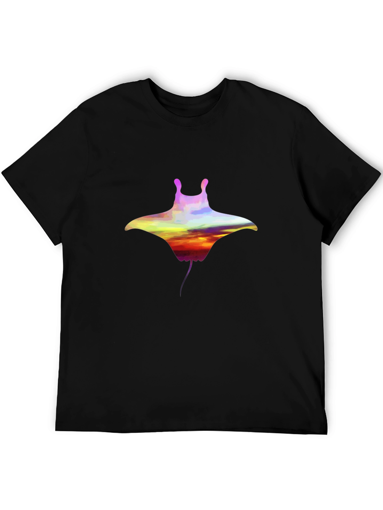 Sunset Manta Ray Graphic Black T-Shirt