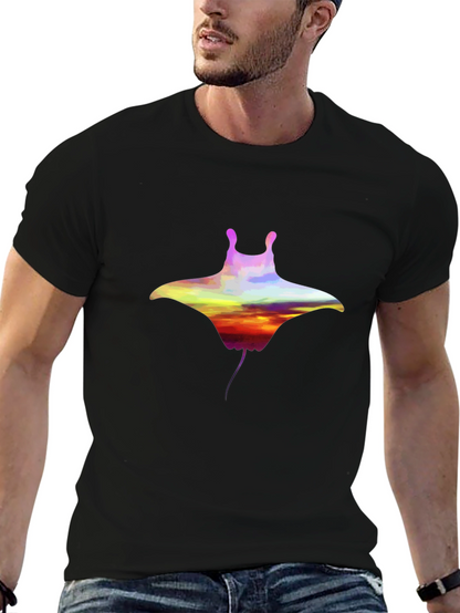Sunset Manta Ray Graphic Black T-Shirt