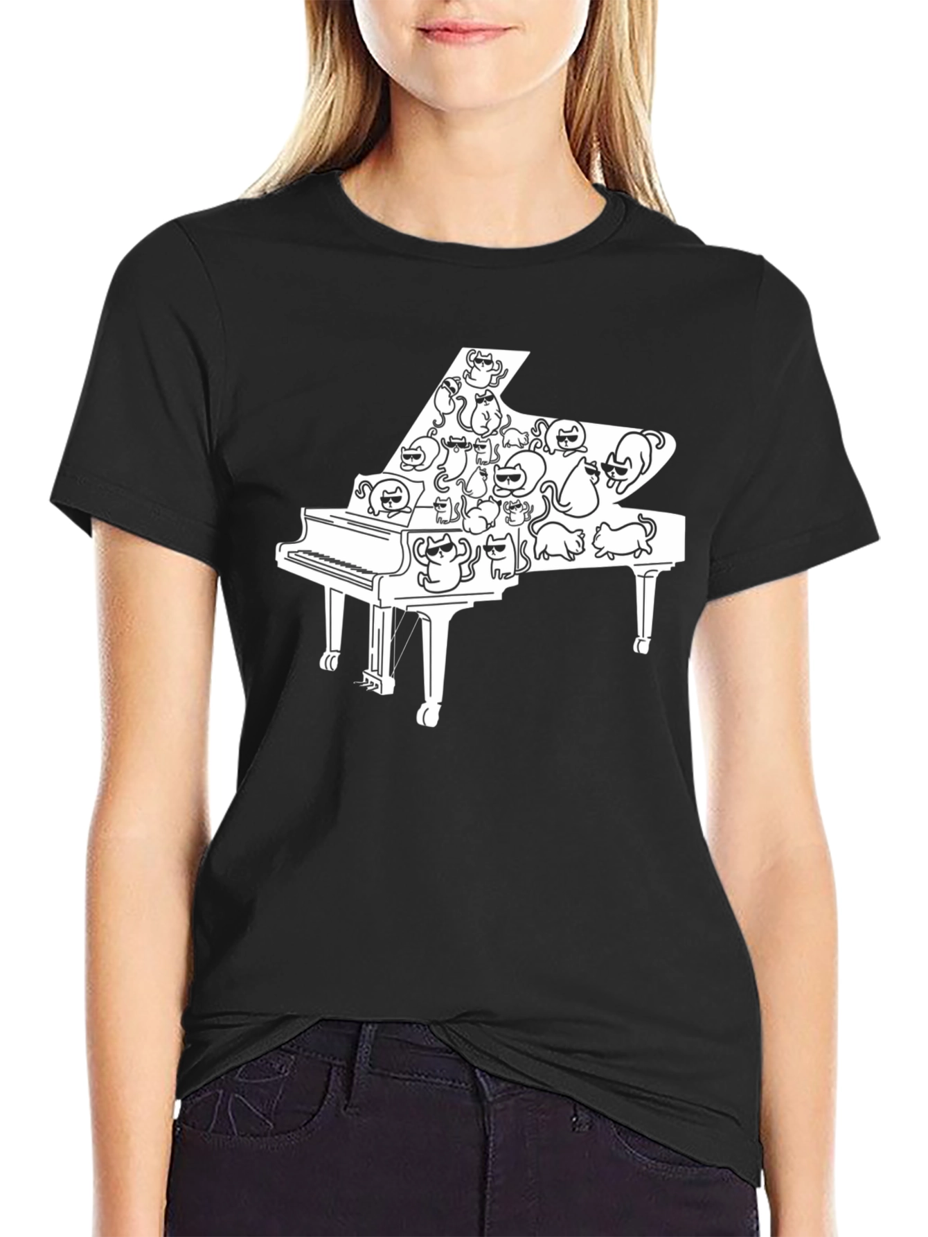 Cat Piano T-Shirt - Cool Music Lover Tee