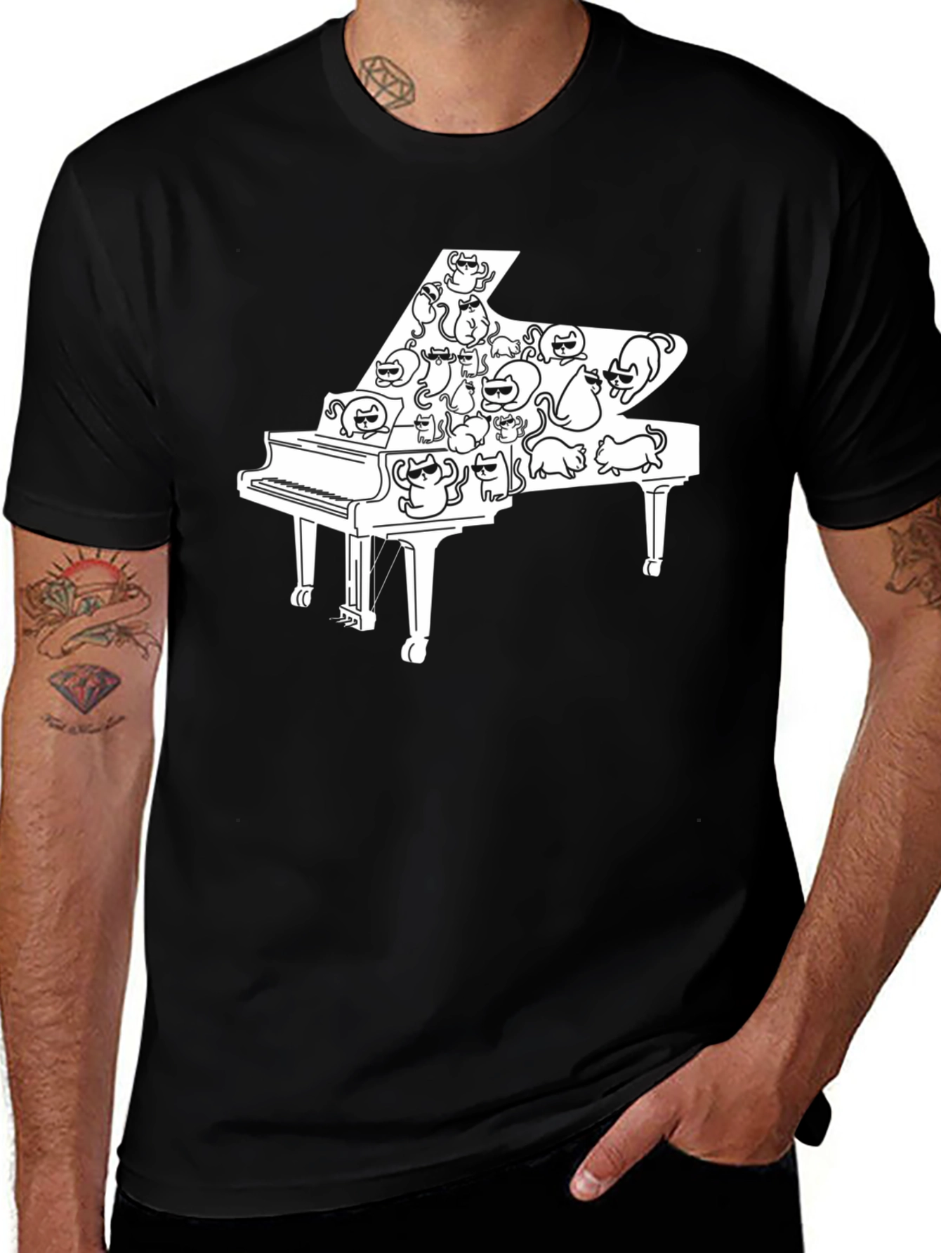 Cat Piano T-Shirt - Cool Music Lover Tee