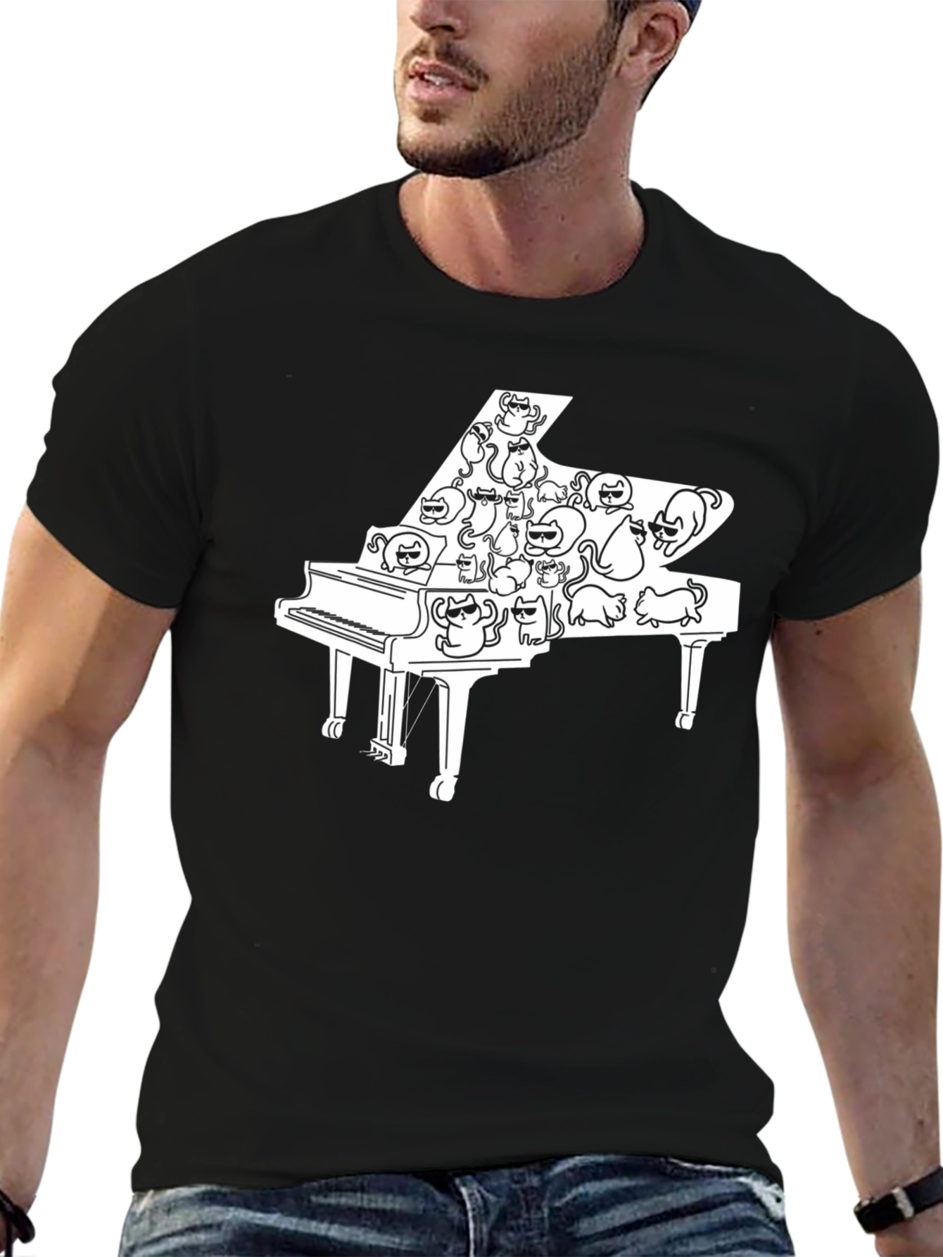 Cat Piano T-Shirt - Cool Music Lover Tee