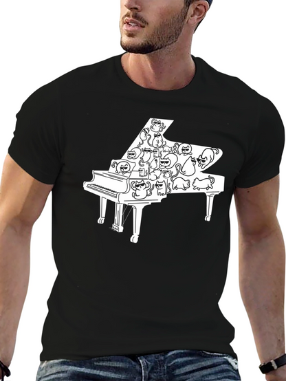 Cat Piano T-Shirt - Cool Music Lover Tee