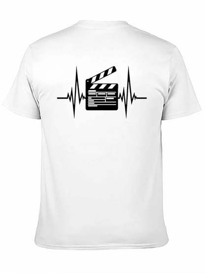 Movie Lovers Black T-Shirt with Heartbeat Clapper Design