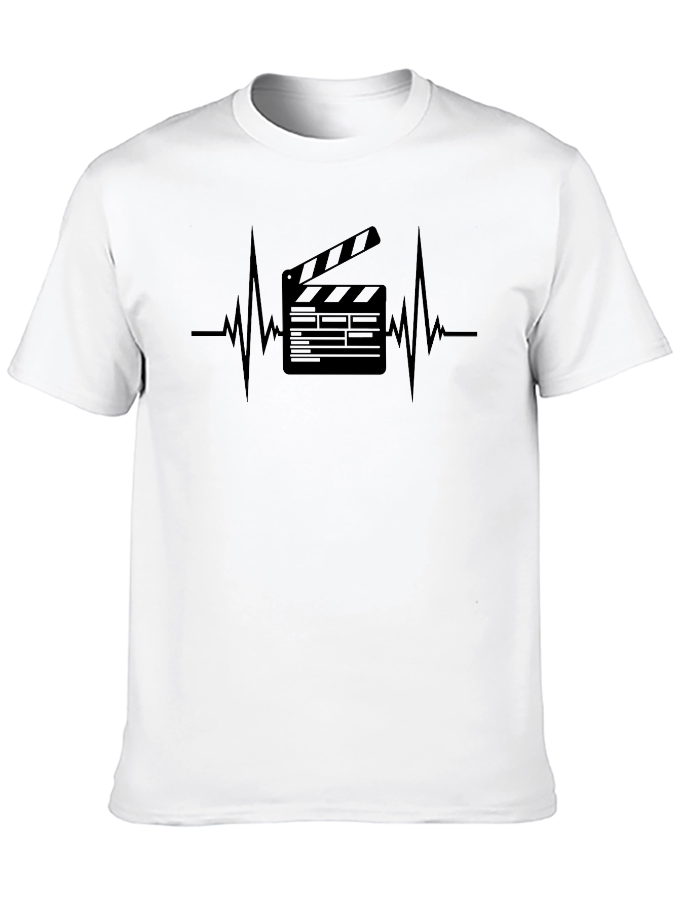 Movie Lovers Black T-Shirt with Heartbeat Clapper Design