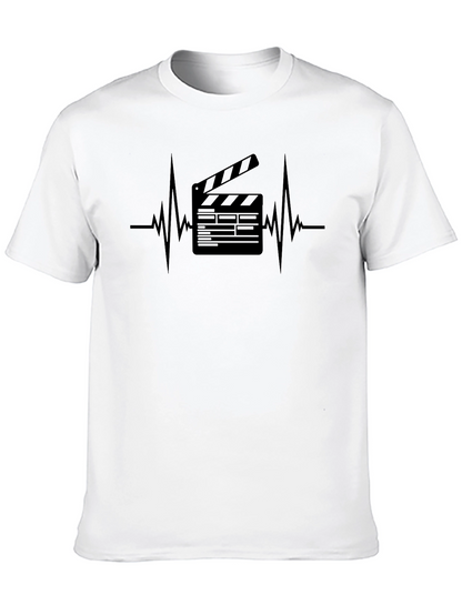 Movie Lovers Black T-Shirt with Heartbeat Clapper Design