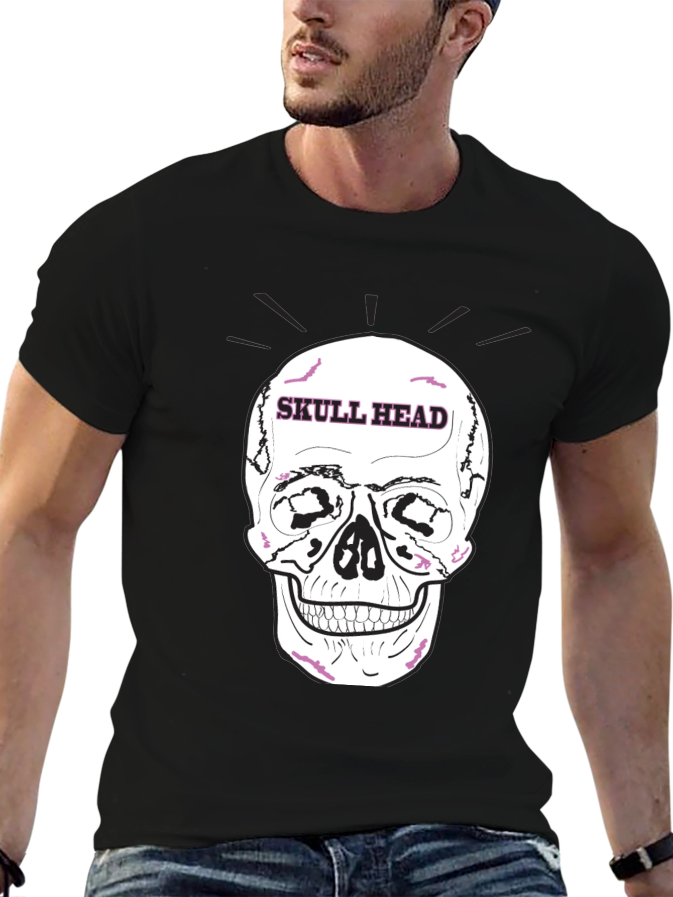 Skull Head Graphic Tee - Edgy Black T-Shirt