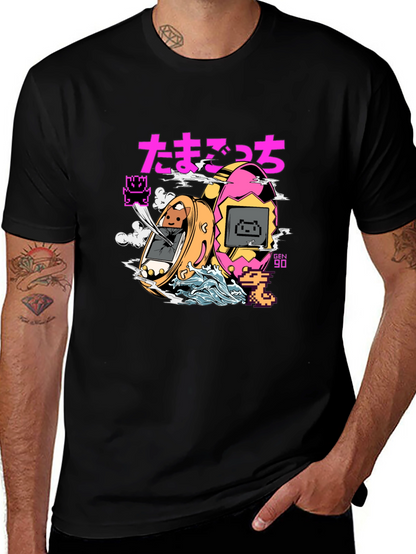 Retro Tamagotchi Graphic T-Shirt - Black