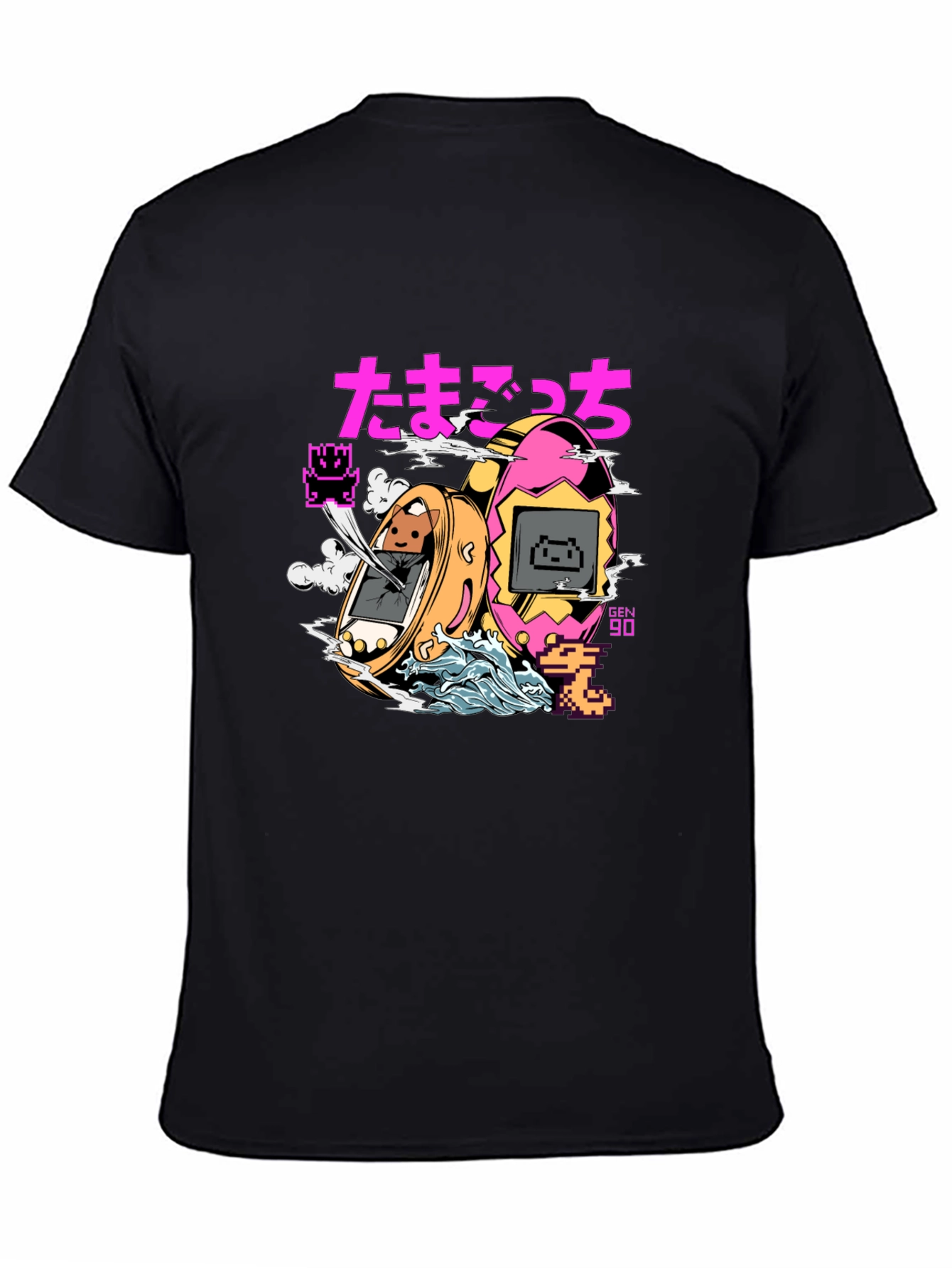 Retro Tamagotchi Graphic T-Shirt - Black