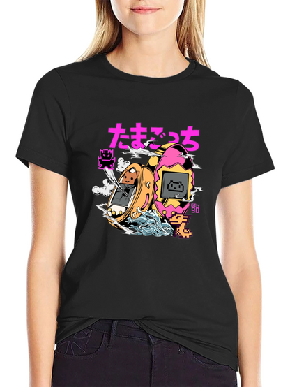 Retro Tamagotchi Graphic T-Shirt - Black