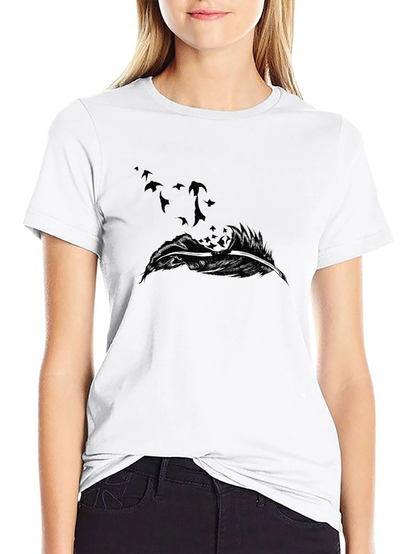 Black Feather Flock Tee - Stylish Graphic Print T-Shirt