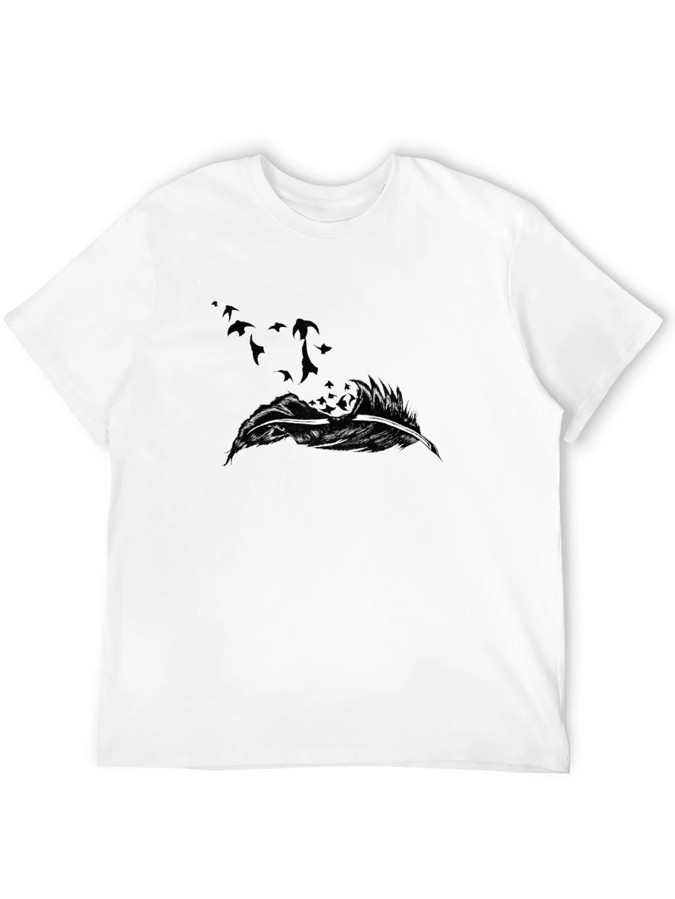 Black Feather Flock Tee - Stylish Graphic Print T-Shirt