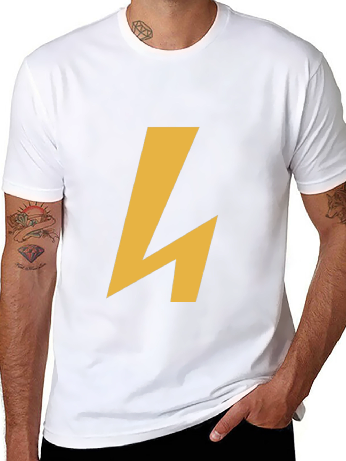 Modern Black Tee with Geometric Gold Accent