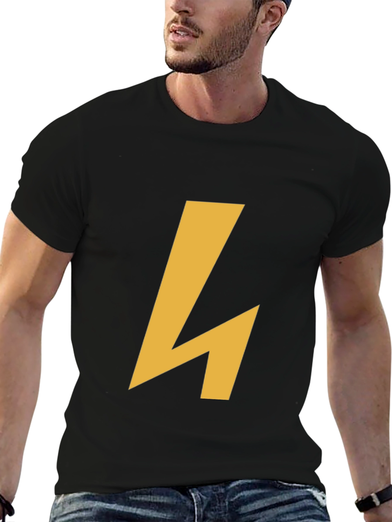 Modern Black Tee with Geometric Gold Accent