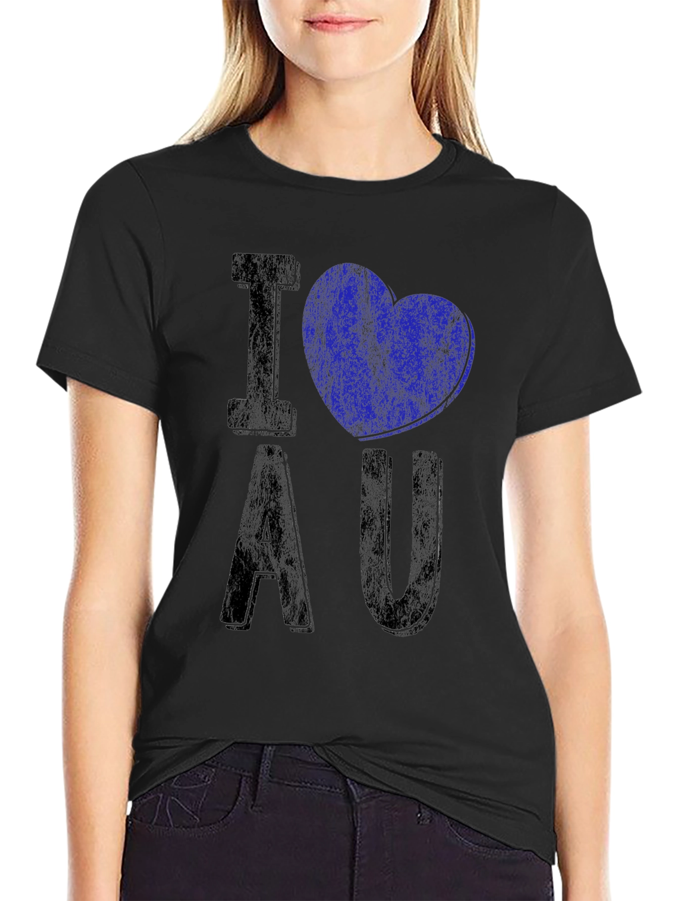I Heart AU Graphic Tee - Distressed Black Shirt