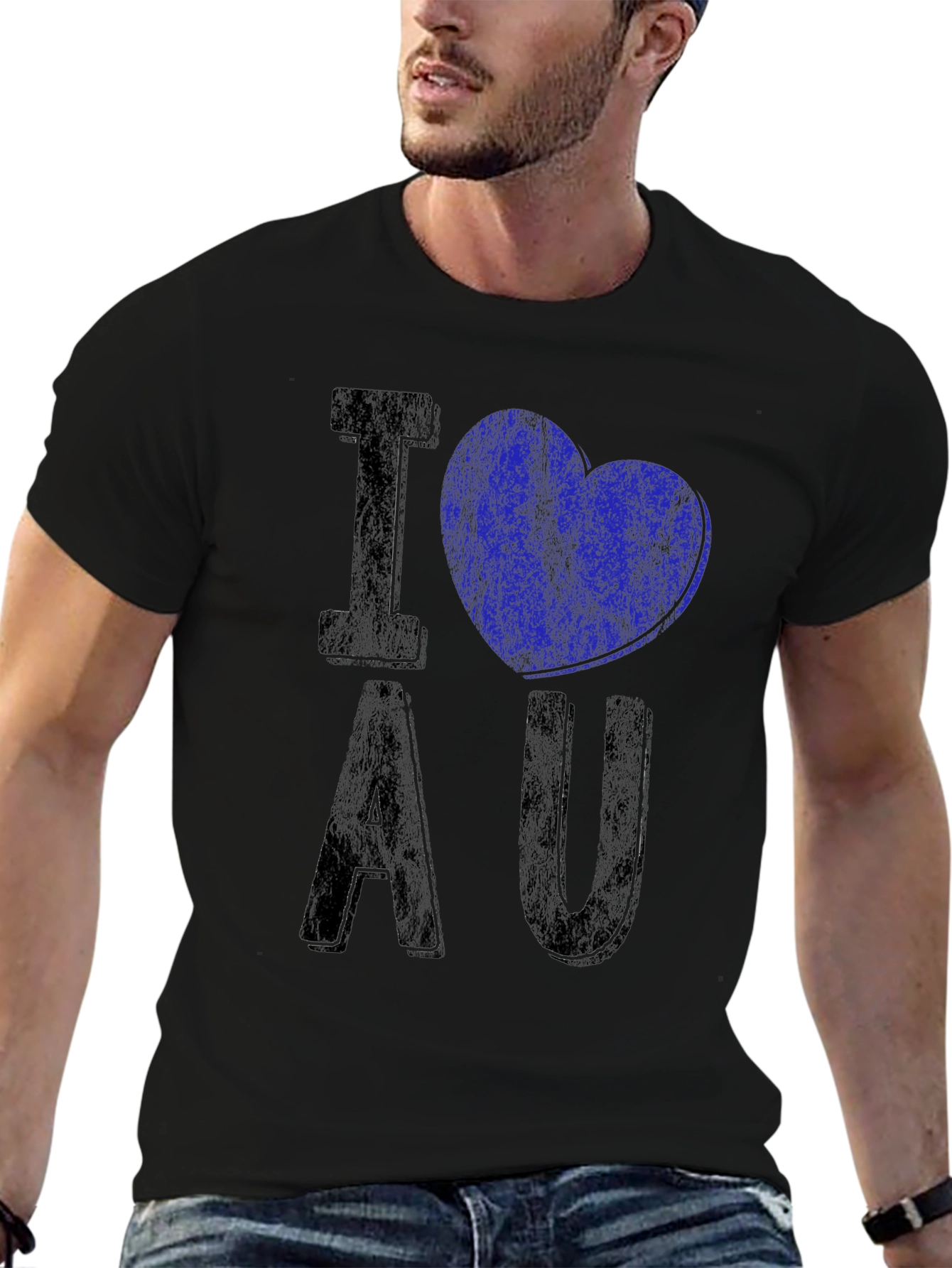 I Heart AU Graphic Tee - Distressed Black Shirt