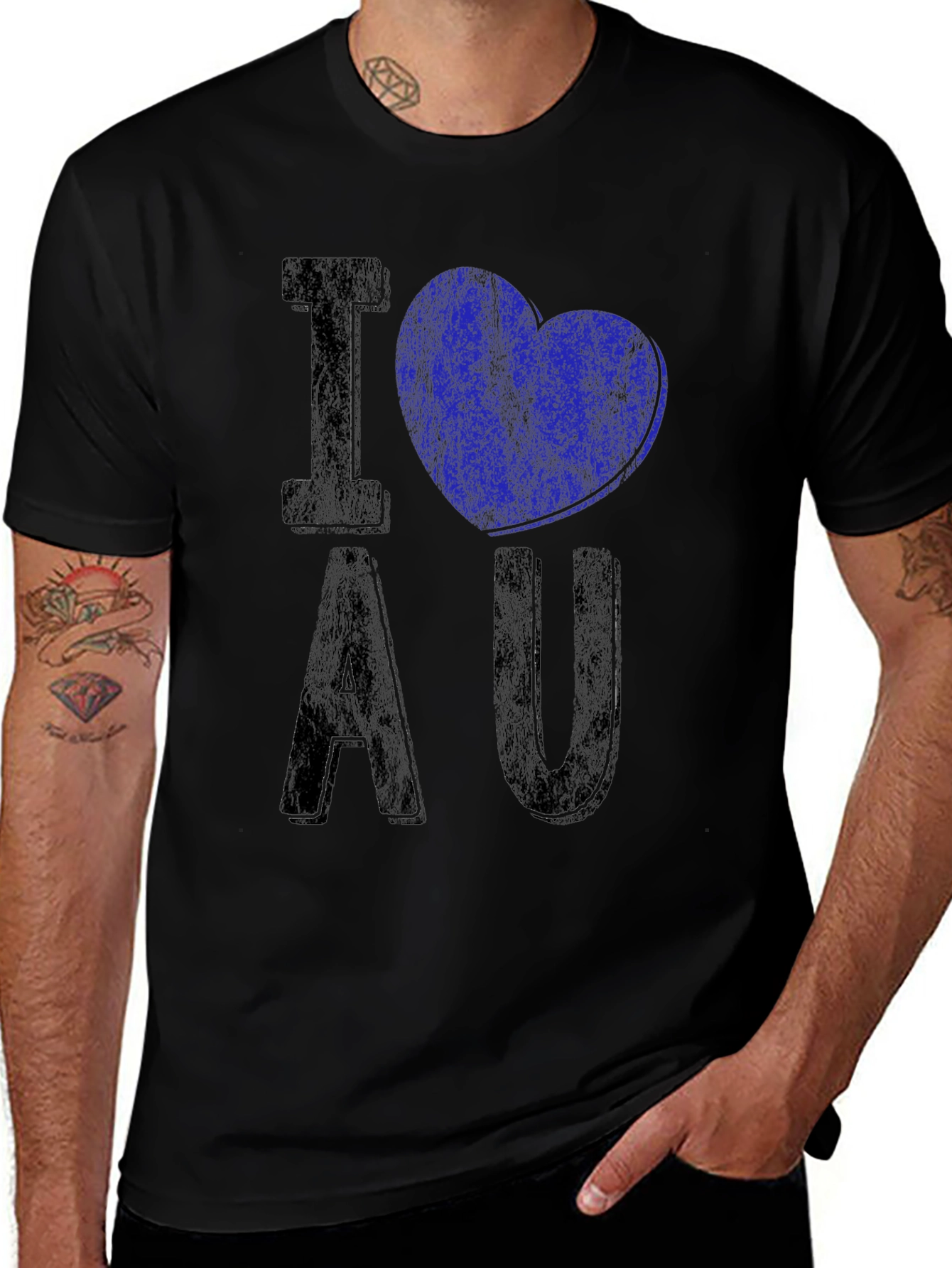 I Heart AU Graphic Tee - Distressed Black Shirt