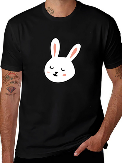 Cute Bunny Graphic Tee - Black Cotton T-Shirt