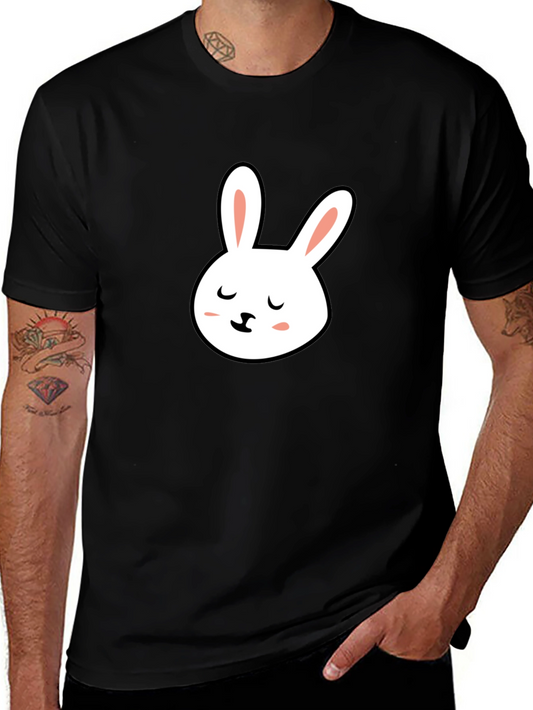 Cute Bunny Graphic Tee - Black Cotton T-Shirt