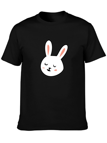 Cute Bunny Graphic Tee - Black Cotton T-Shirt