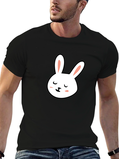 Cute Bunny Graphic Tee - Black Cotton T-Shirt