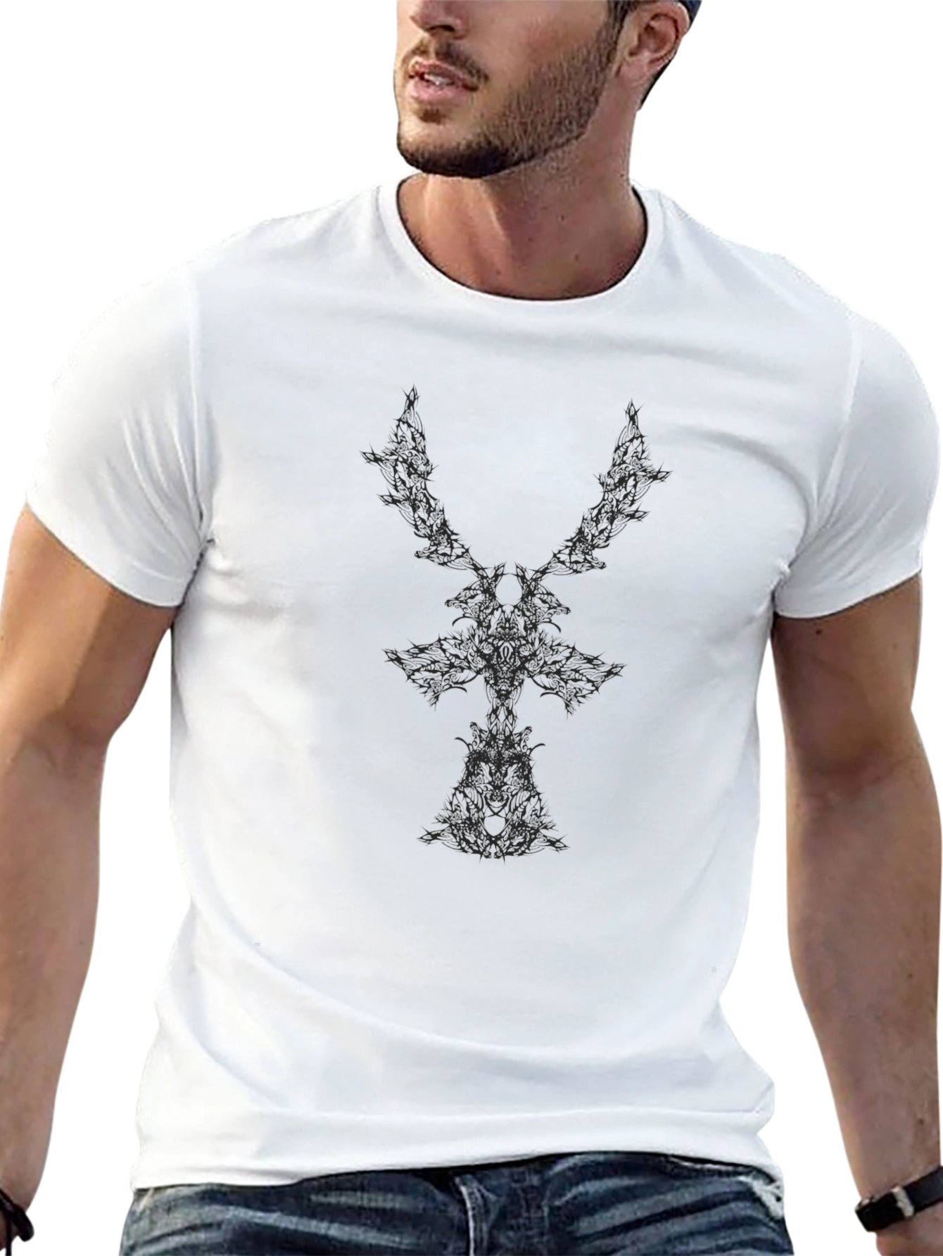 Abstract Graphic Black Crew Neck T-Shirt