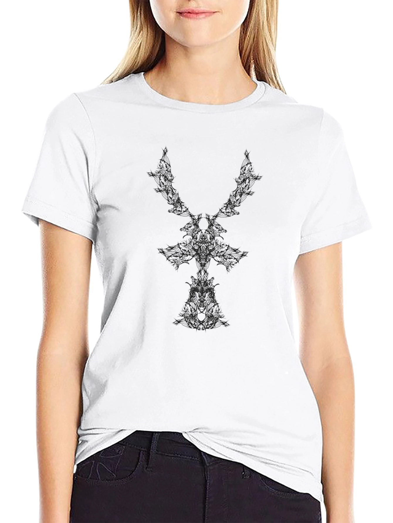 Abstract Graphic Black Crew Neck T-Shirt
