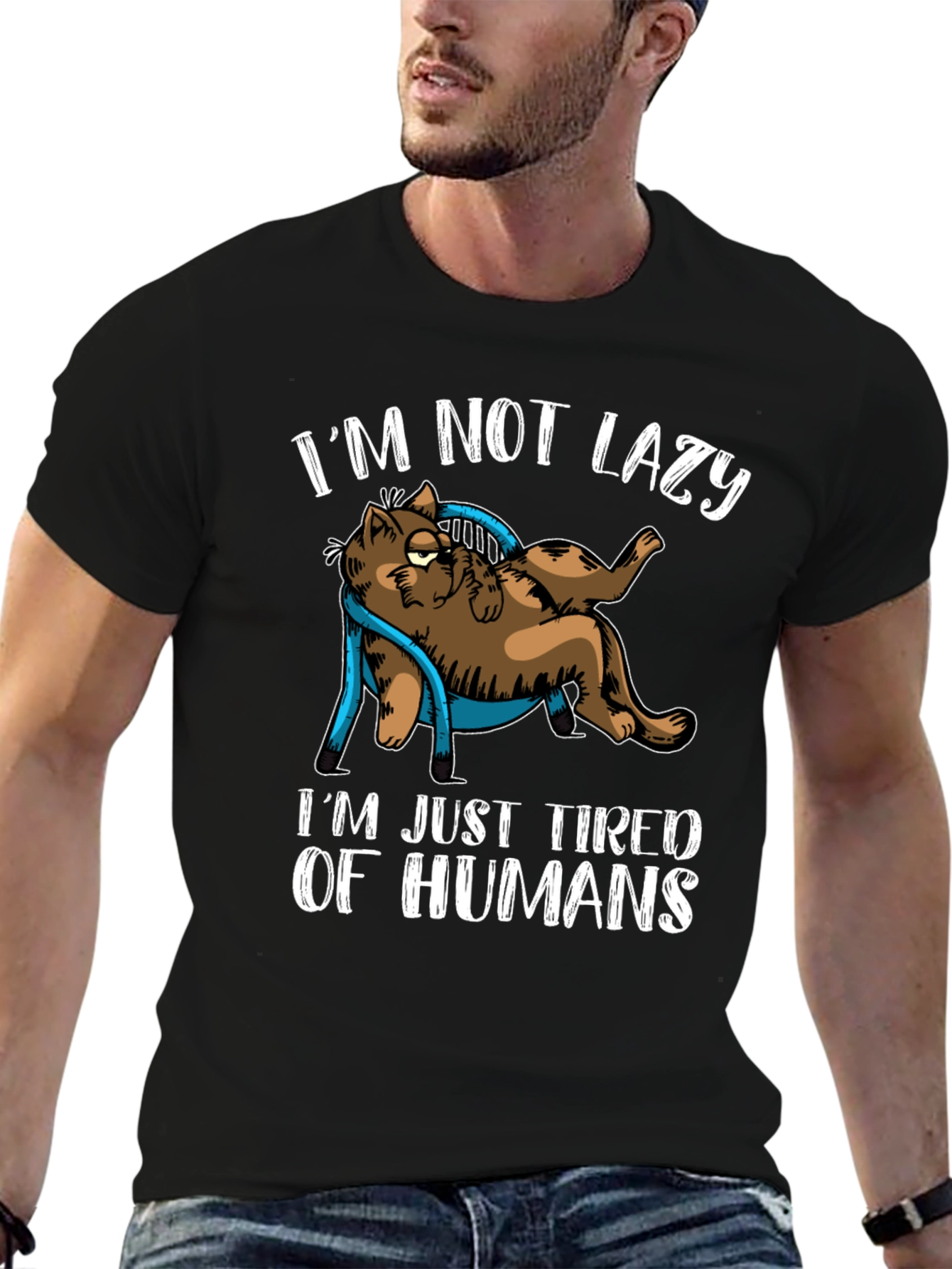 Im Not Lazy Tired of Humans Cat Graphic T-Shirt