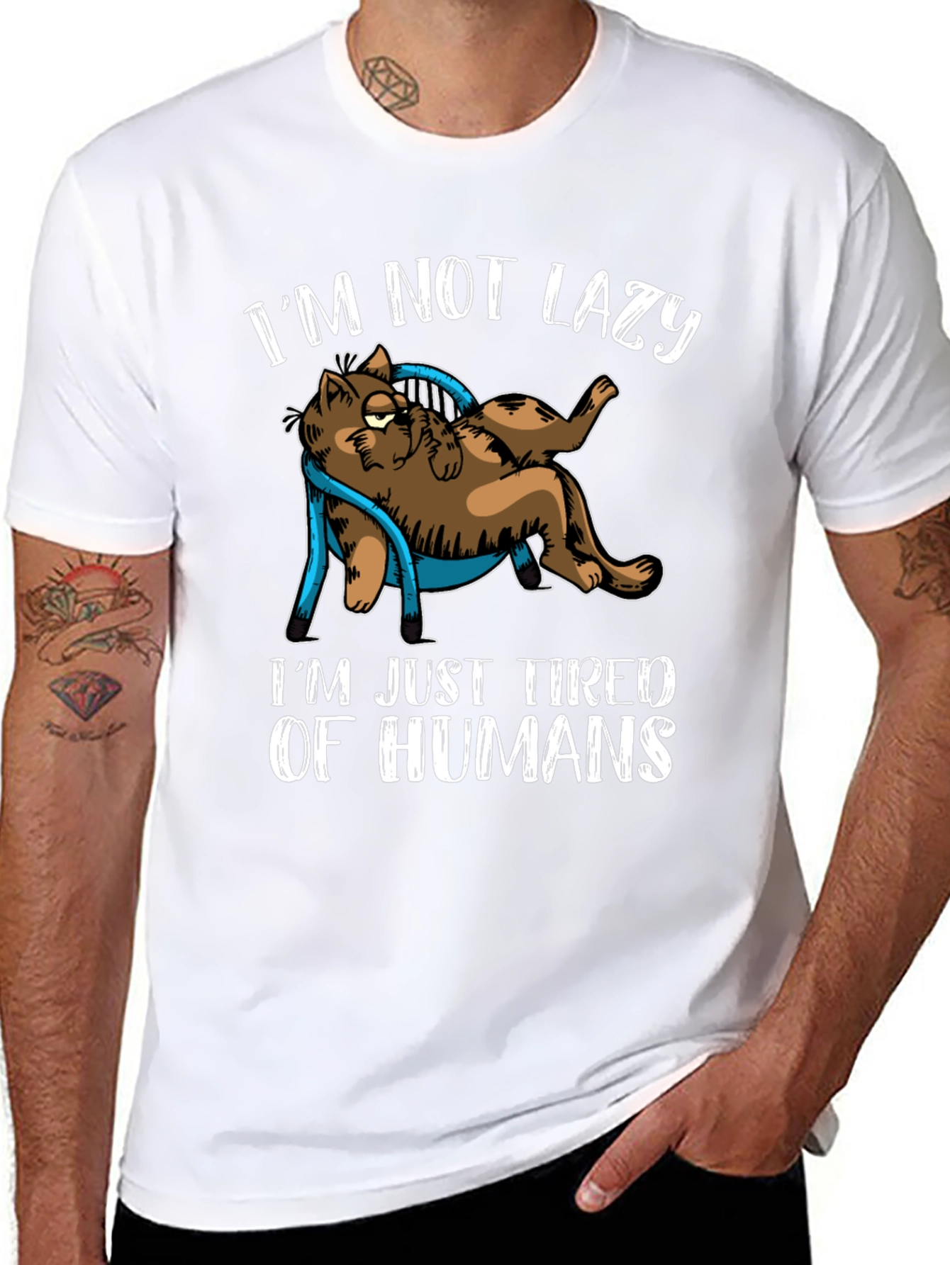 Im Not Lazy Tired of Humans Cat Graphic T-Shirt