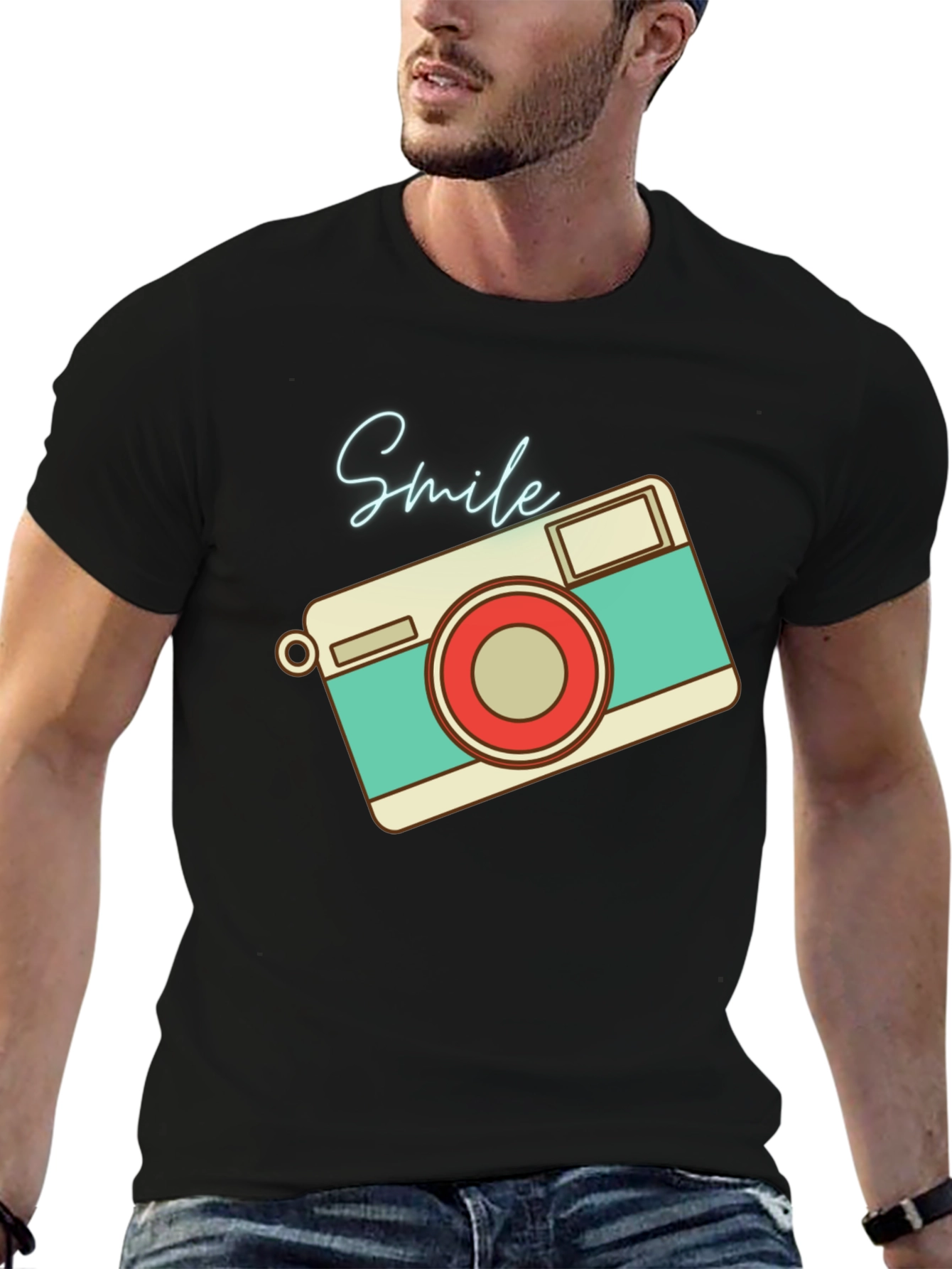 Retro Camera Smile Graphic T-Shirt - Unisex